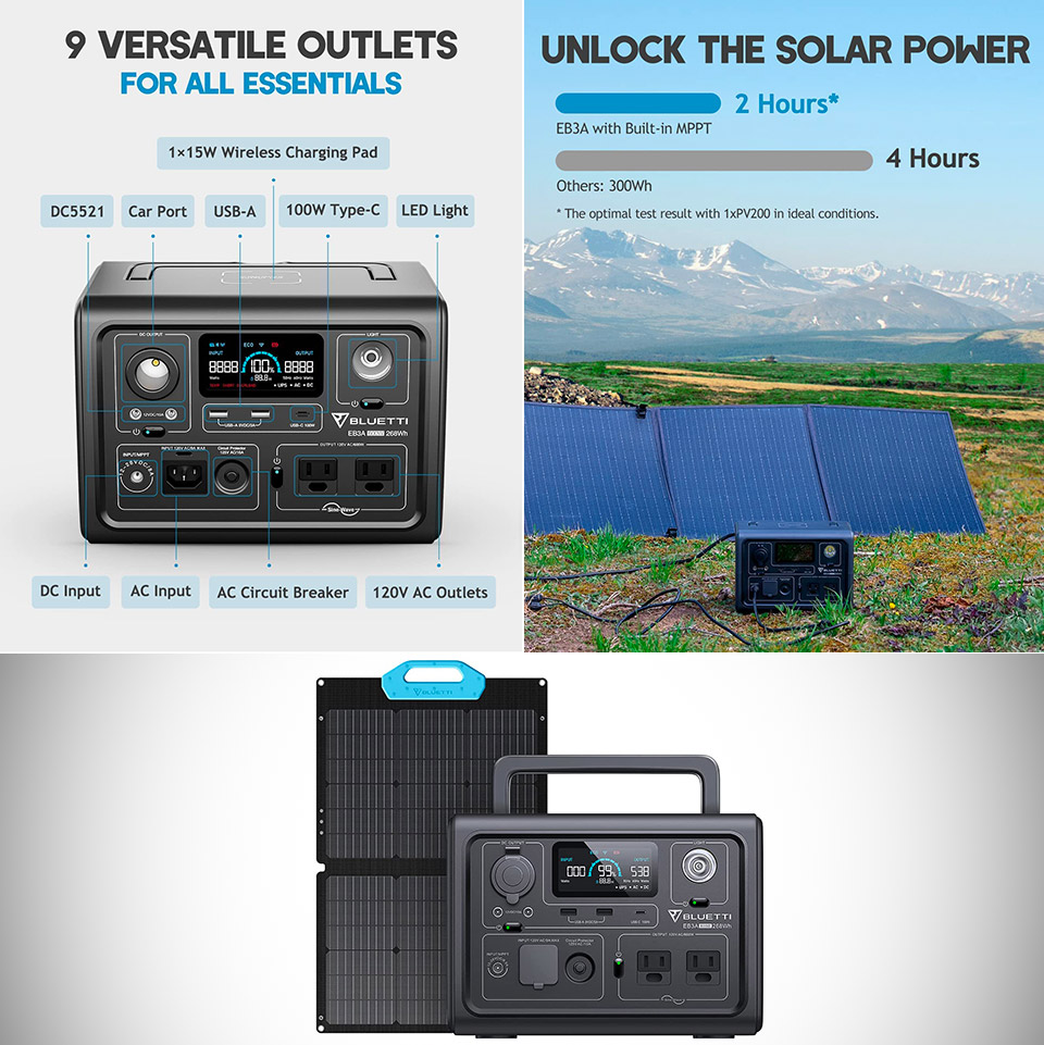 BLUETTI EB3A Portable Power Station PV68 Solar Panel