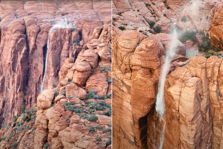 Reverse Waterfall Utah Drone