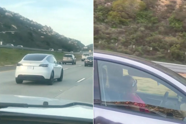 Tesla Model Y Driver Asleep I-15 California