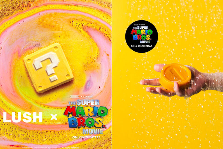 Lush x Super Mario Bros. Movie Gold Coin Soap Question Block Bath Bomb