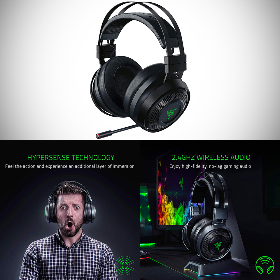 ชุดหูฟังเล่นเกม Razer Nari Ultimate Wireless 7.1 Surround Sound