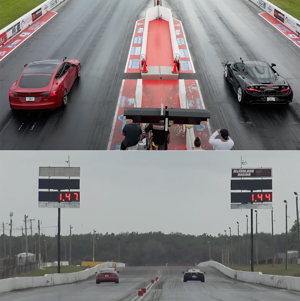 Tesla Model S Plaid vs McLaren 765LT Drag Racing