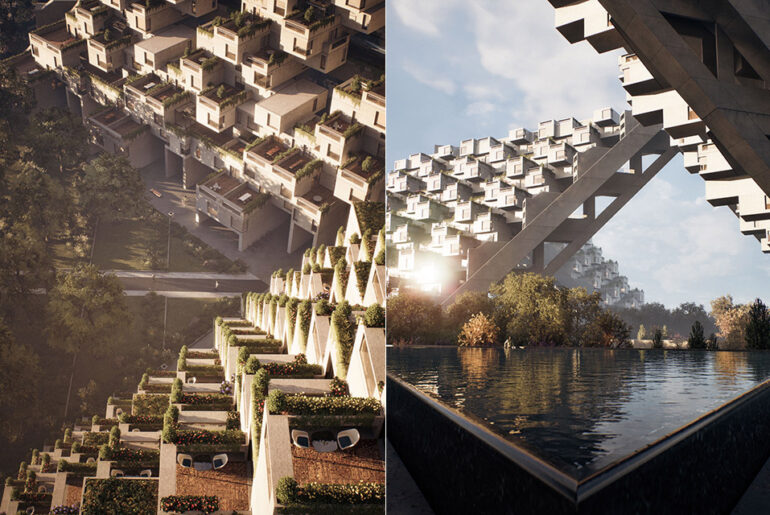 Moshe Safdie Habitat 67 Montreal Unreal Engine Hillside